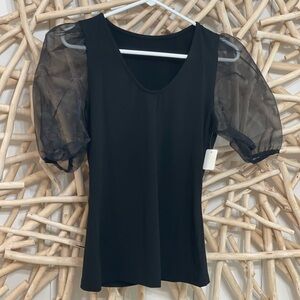 NWOT Elegant Black Sheer Sleeve Top